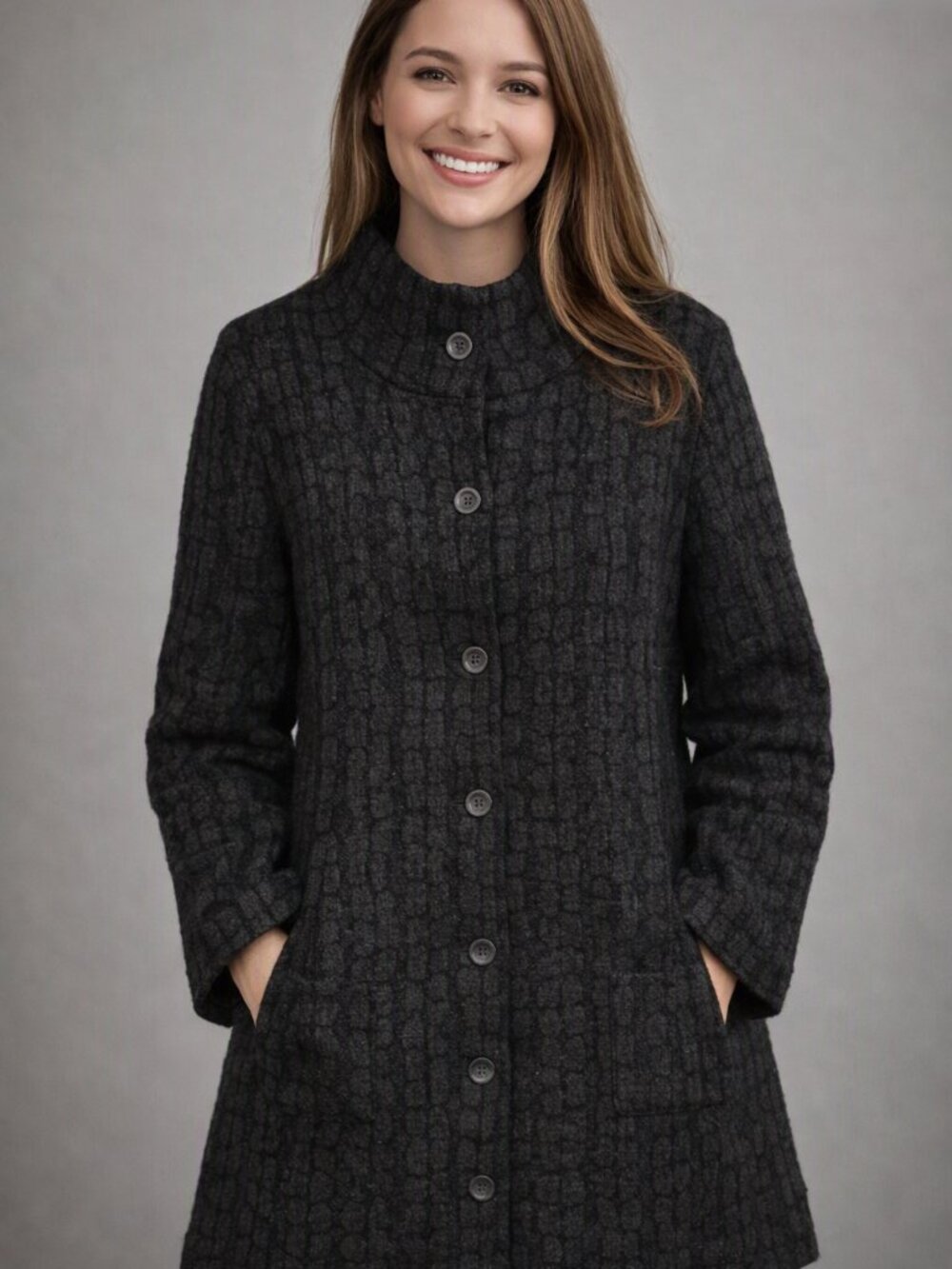 Eileen Fisher Merino Cotton Cobblestone High Neck Wool Blend Jacket Size XL NWT